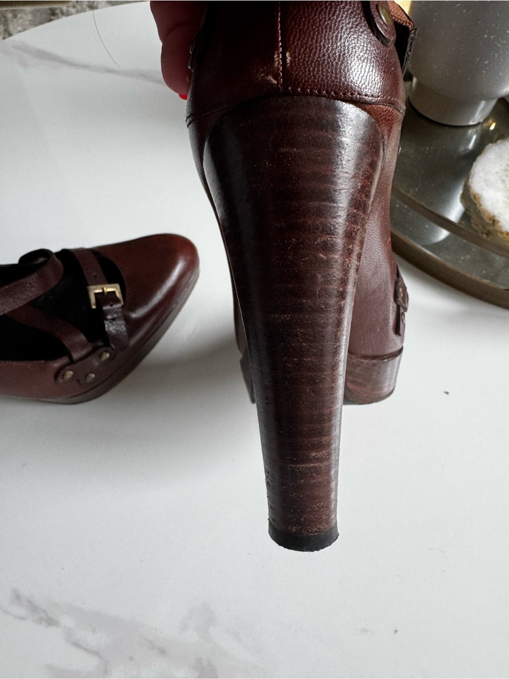 Stuart Weitzman Size 6 Stacked High Heel Pump in Dark Brown leather - Picture 3 of 8